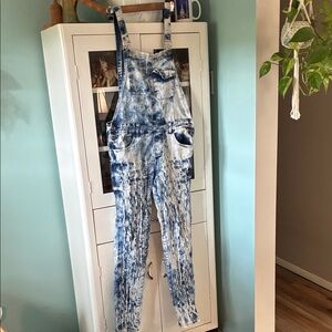 AQ Denim sz 14 Blue Acid Wash Denim Overalls euc distressed